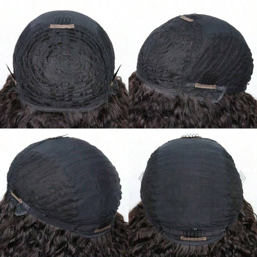 Afro Jerry Curly Human Hair 3 In 1 Half Wig Full Machine Made Scalp Top Wig Glueless Virgin Brazilian Afro Curly Wigs For Women 250% Density Natural Color Graduation Season Hairstyles