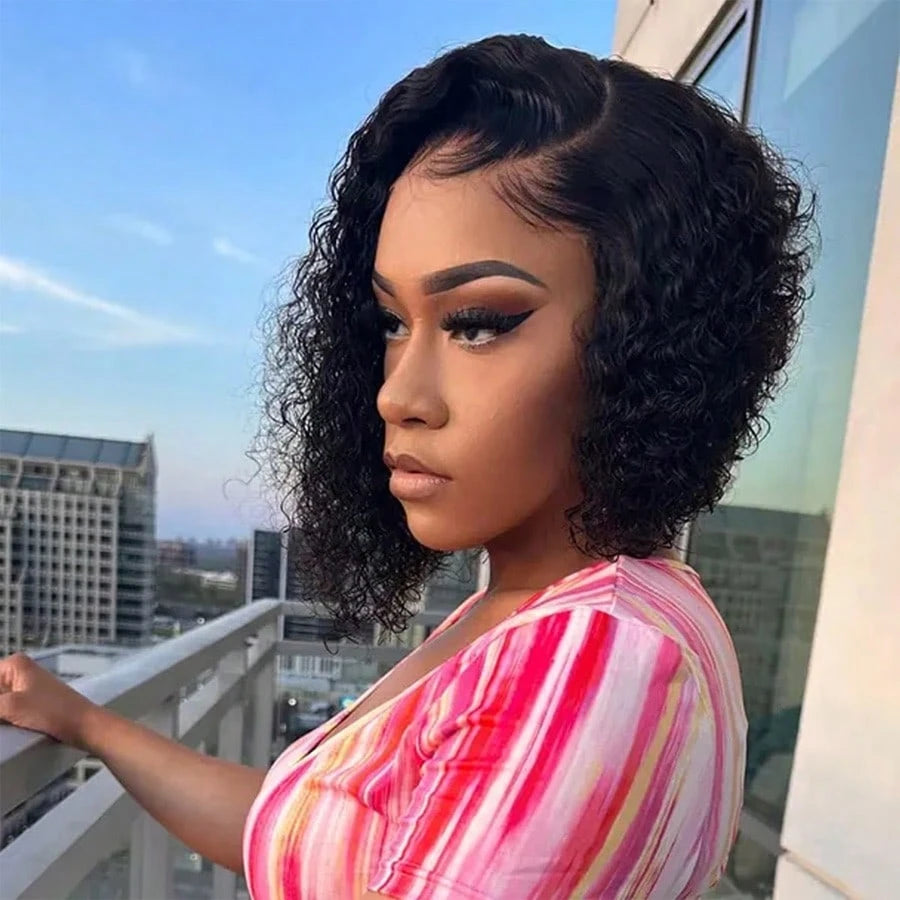 Afro Kinky Curly Bob Wig Human Hair 250 Density Jerry Curly Wig Human Hair 13x4 Hd Deep Wave Curly Bob Lace Front Wigs Human Hair Pre Plucked Glueless Short Curly Frontal Wigs For Brazilian Remy Hair