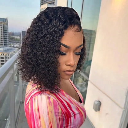Afro Kinky Curly Bob Wig Human Hair 250 Density Jerry Curly Wig Human Hair 13x4 Hd Deep Wave Curly Bob Lace Front Wigs Human Hair Pre Plucked Glueless Short Curly Frontal Wigs For Brazilian Remy Hair