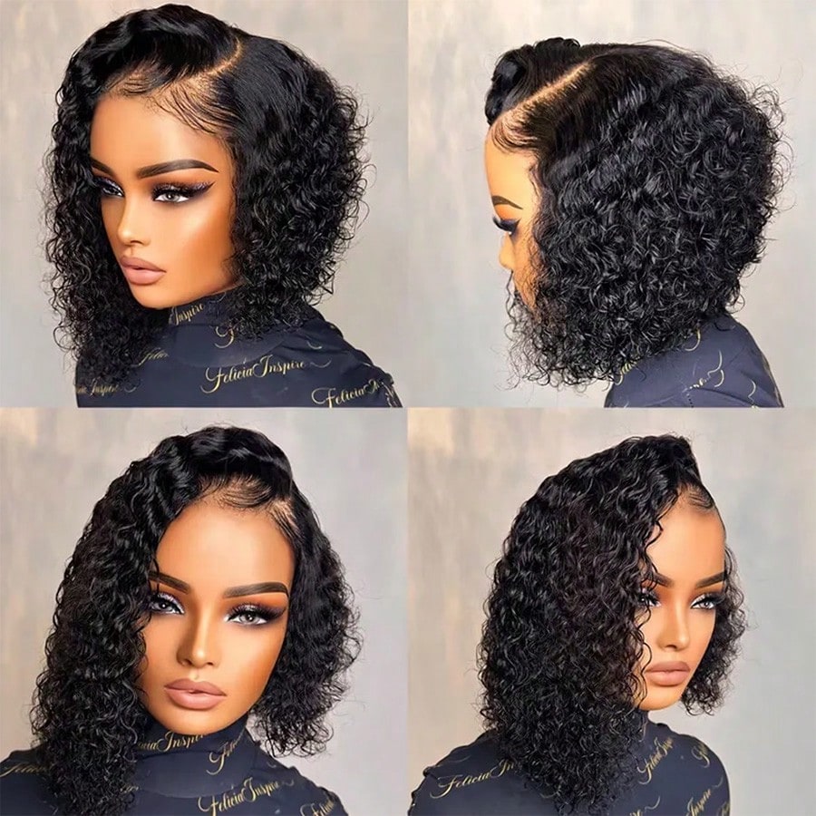 Afro Kinky Curly Bob Wig Human Hair 250 Density Jerry Curly Wig Human Hair 13x4 Hd Deep Wave Curly Bob Lace Front Wigs Human Hair Pre Plucked Glueless Short Curly Frontal Wigs For Brazilian Remy Hair