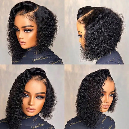 Afro Kinky Curly Bob Wig Human Hair 250 Density Jerry Curly Wig Human Hair 13x4 Hd Deep Wave Curly Bob Lace Front Wigs Human Hair Pre Plucked Glueless Short Curly Frontal Wigs For Brazilian Remy Hair
