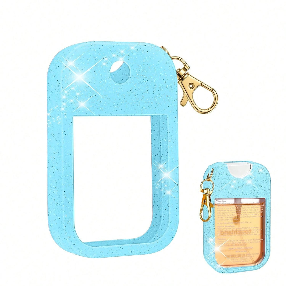 AIERSA Hand Sanitizer Spray Glitter Case Compatible With, Silicone Hand Sanitizer Case Holder With Keychain For Touch Land Mist 1FL. OZ(Glitter Sequin Pink)