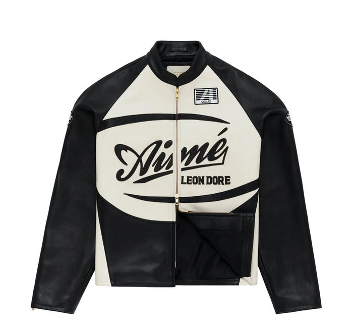 Aime Leon Dore Leather Café Racer Jacket Black/White