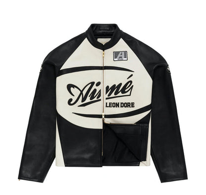 Aime Leon Dore Leather Café Racer Jacket Black/White