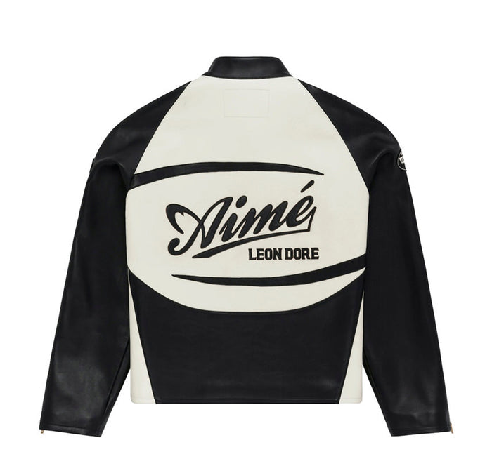 Aime Leon Dore Leather Café Racer Jacket Black/White