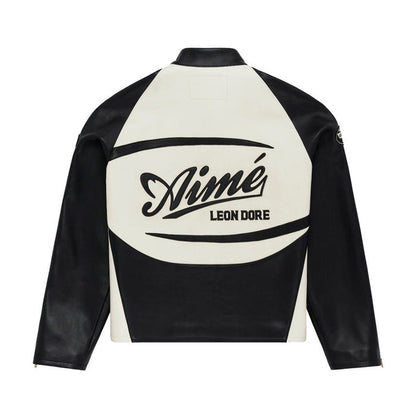 Aime Leon Dore Leather Café Racer Jacket Black/White
