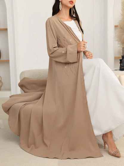 Al Najma Women's Black Loose Fit Elegant Robe With Rhinestones, Modest Abaya