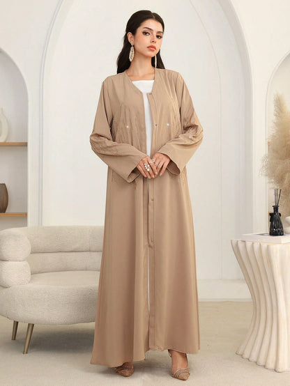 Al Najma Women's Black Loose Fit Elegant Robe With Rhinestones, Modest Abaya