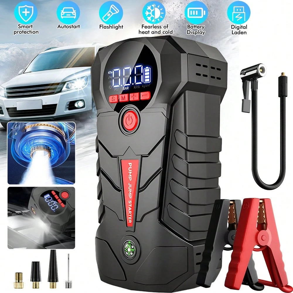 All-In-One Car Jump Starter,6000mAh 600A Start 1000A Peak 150PSI Tire Inflator,Type-C USB Power Bank LED Emergency Light For 12V Gas Vehicles,Portable Roadside Emergency Must-Have,Gift For Drivers Roa