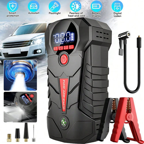 All-In-One Car Jump Starter,6000mAh 600A Start 1000A Peak 150PSI Tire Inflator,Type-C USB Power Bank LED Emergency Light For 12V Gas Vehicles,Portable Roadside Emergency Must-Have,Gift For Drivers Roa