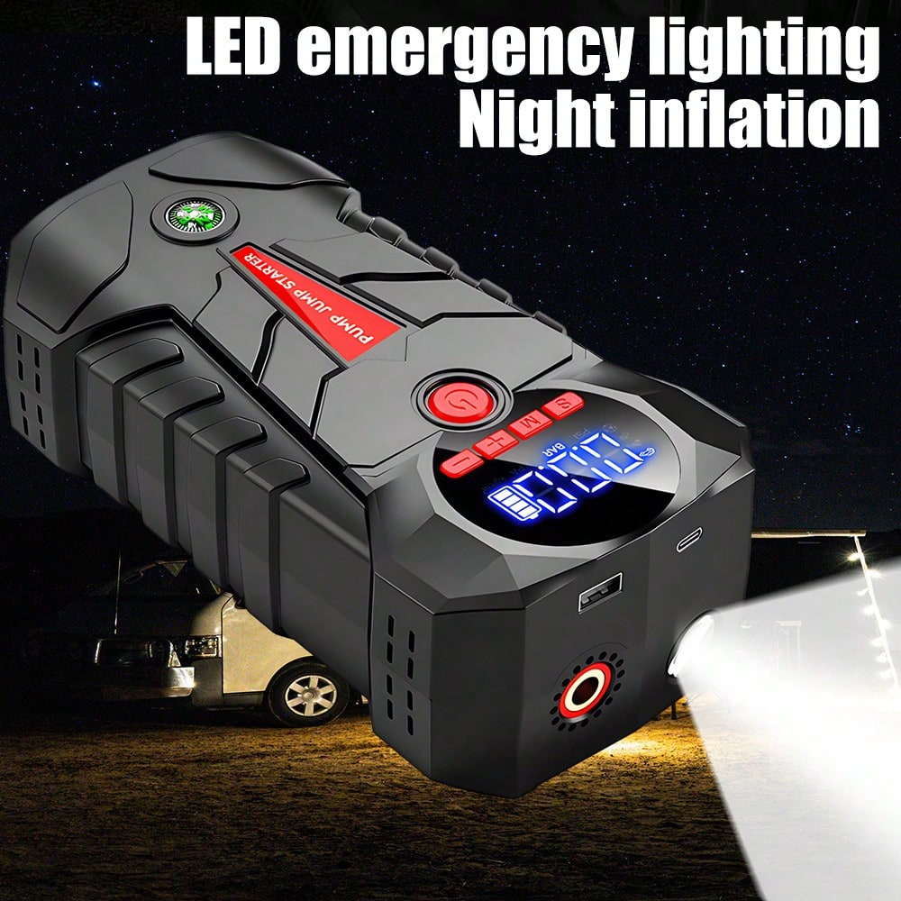 All-In-One Car Jump Starter,6000mAh 600A Start 1000A Peak 150PSI Tire Inflator,Type-C USB Power Bank LED Emergency Light For 12V Gas Vehicles,Portable Roadside Emergency Must-Have,Gift For Drivers Roa