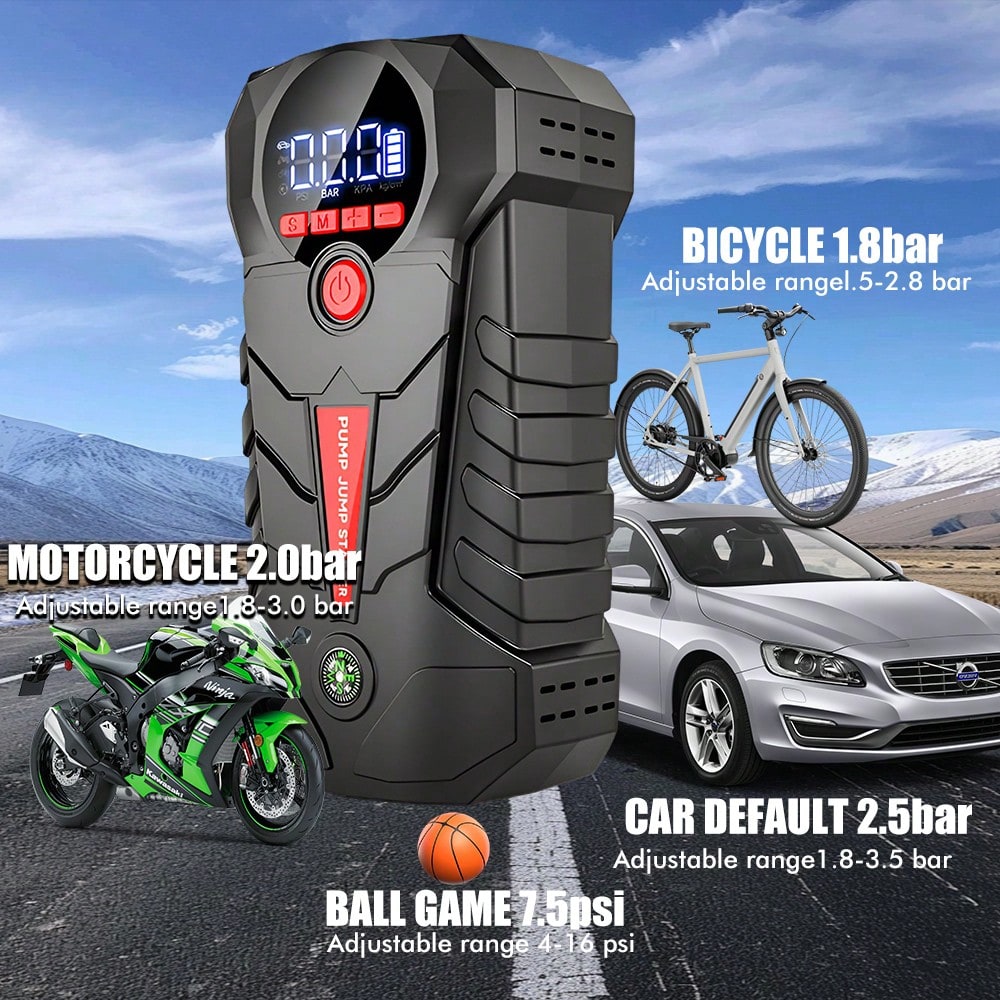 All-In-One Car Jump Starter,6000mAh 600A Start 1000A Peak 150PSI Tire Inflator,Type-C USB Power Bank LED Emergency Light For 12V Gas Vehicles,Portable Roadside Emergency Must-Have,Gift For Drivers Roa
