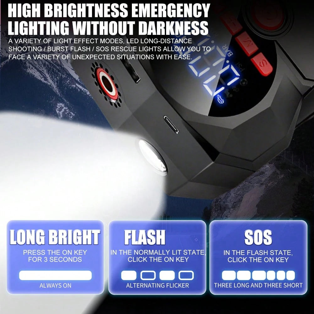 All-In-One Car Jump Starter,6000mAh 600A Start 1000A Peak 150PSI Tire Inflator,Type-C USB Power Bank LED Emergency Light For 12V Gas Vehicles,Portable Roadside Emergency Must-Have,Gift For Drivers Roa