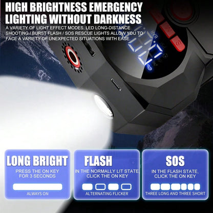All-In-One Car Jump Starter,6000mAh 600A Start 1000A Peak 150PSI Tire Inflator,Type-C USB Power Bank LED Emergency Light For 12V Gas Vehicles,Portable Roadside Emergency Must-Have,Gift For Drivers Roa