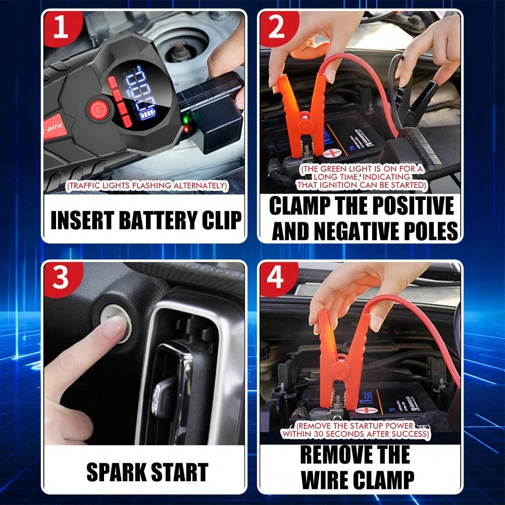 All-In-One Car Jump Starter,6000mAh 600A Start 1000A Peak 150PSI Tire Inflator,Type-C USB Power Bank LED Emergency Light For 12V Gas Vehicles,Portable Roadside Emergency Must-Have,Gift For Drivers Roa