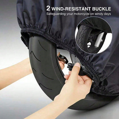 All Season Waterproof Motorcycle Cover, UV Resistant Dustproof Motorbike Cover With Reflective Strips, Windproof Buckle, Lock Hole, For Scooter, Cruiser, Sport Bike, Touring Bike, Moped, Multiple Size