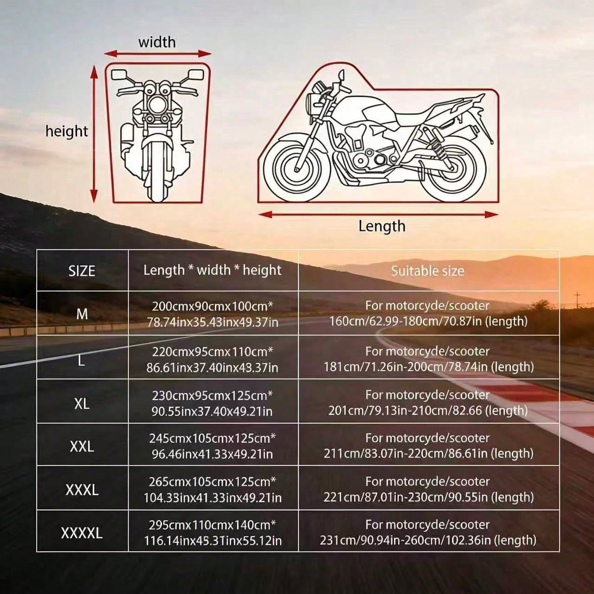 All Season Waterproof Motorcycle Cover, UV Resistant Dustproof Motorbike Cover With Reflective Strips, Windproof Buckle, Lock Hole, For Scooter, Cruiser, Sport Bike, Touring Bike, Moped, Multiple Size