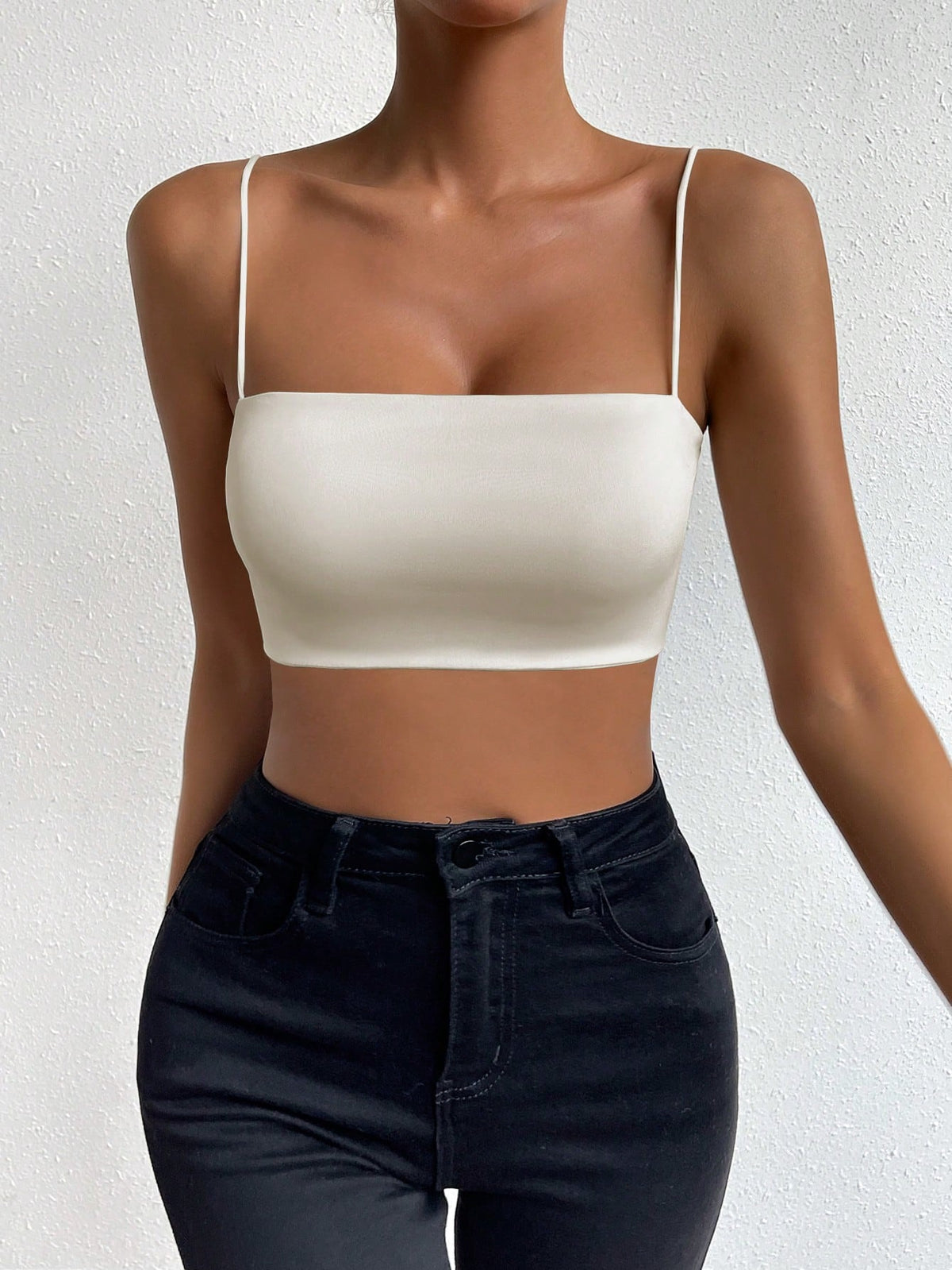 Allurite Women Solid Color Cropped Casual Fitted Camisole