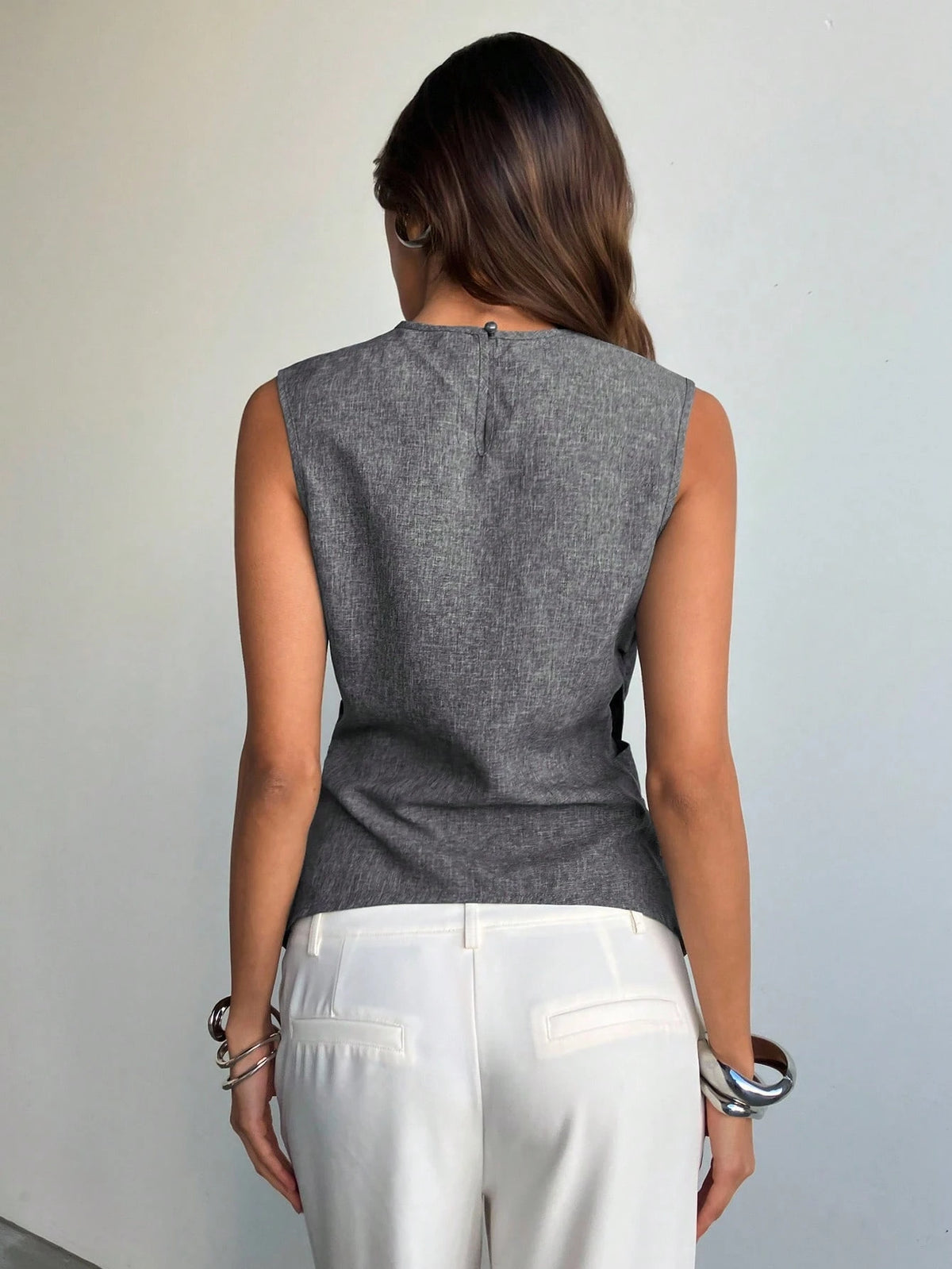 Aloruh Women's Charcoal Gray Elegant Summer Blouse Old Money Style Slim Fit Criss-Cross Waist Casual Office Work Business Commuter Teacher Teachers' Day