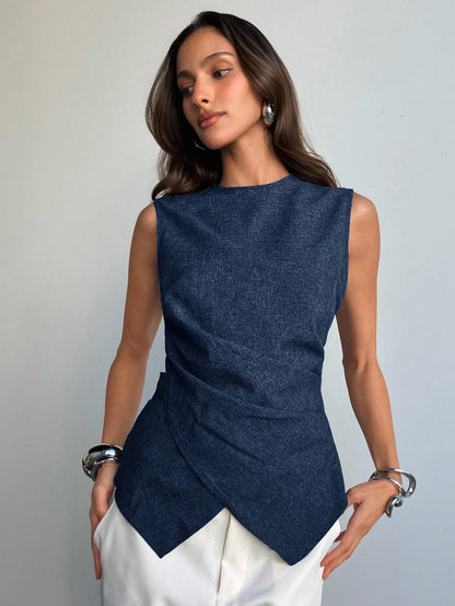 Aloruh Women's Charcoal Gray Elegant Summer Blouse Old Money Style Slim Fit Criss-Cross Waist Casual Office Work Business Commuter Teacher Teachers' Day