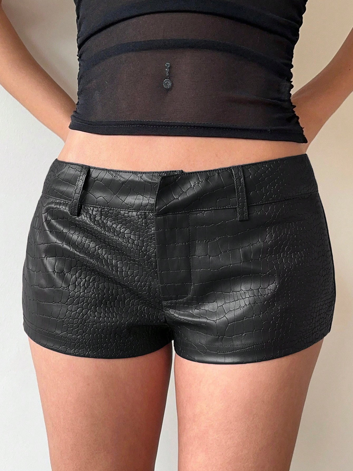 Aloruh Women's Sexy Vintage Pattern Faux Leather Super Short Mini Skirt