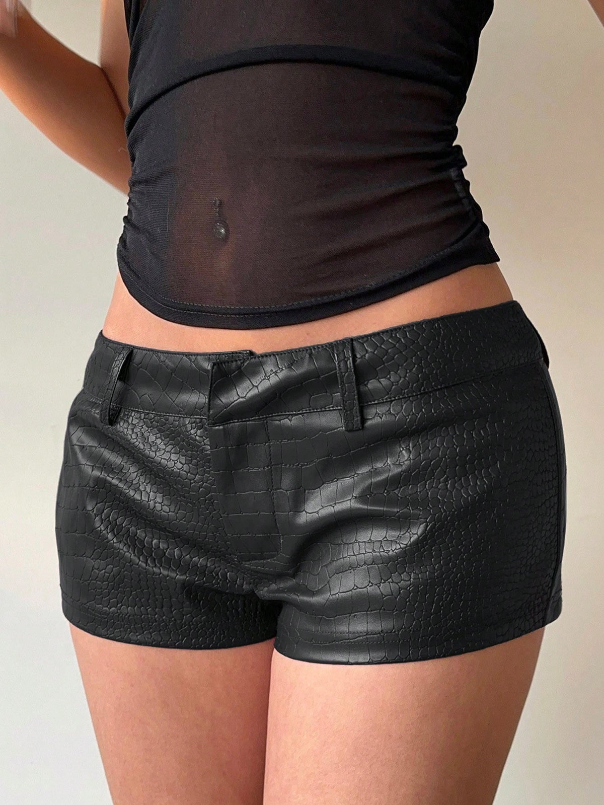 Aloruh Women's Sexy Vintage Pattern Faux Leather Super Short Mini Skirt