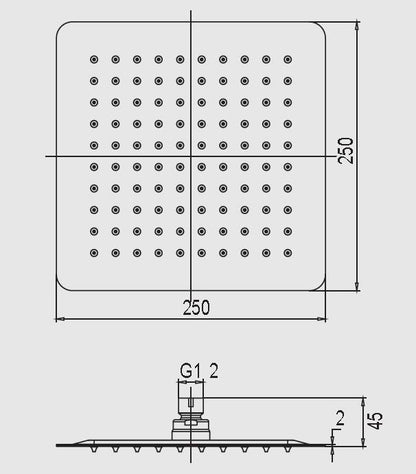AMBER Square Shower Head 250mm Black Showers Arova