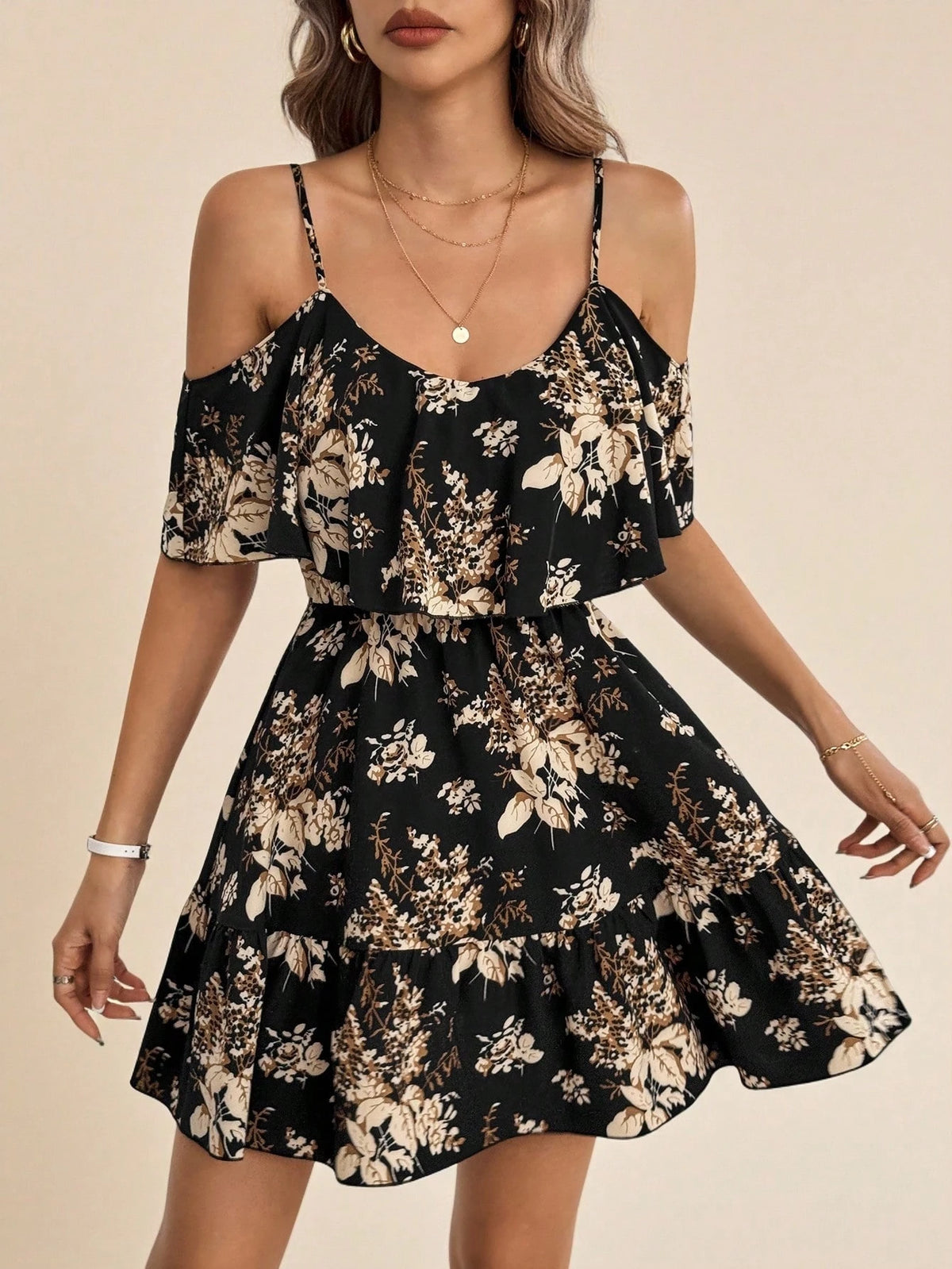 Amorya Women's Romantic Floral & Plant Print Off Shoulder Ruffle Hem Strap Summer Holiday Dress,Summer Dresses For Women Summer Outfit For Women