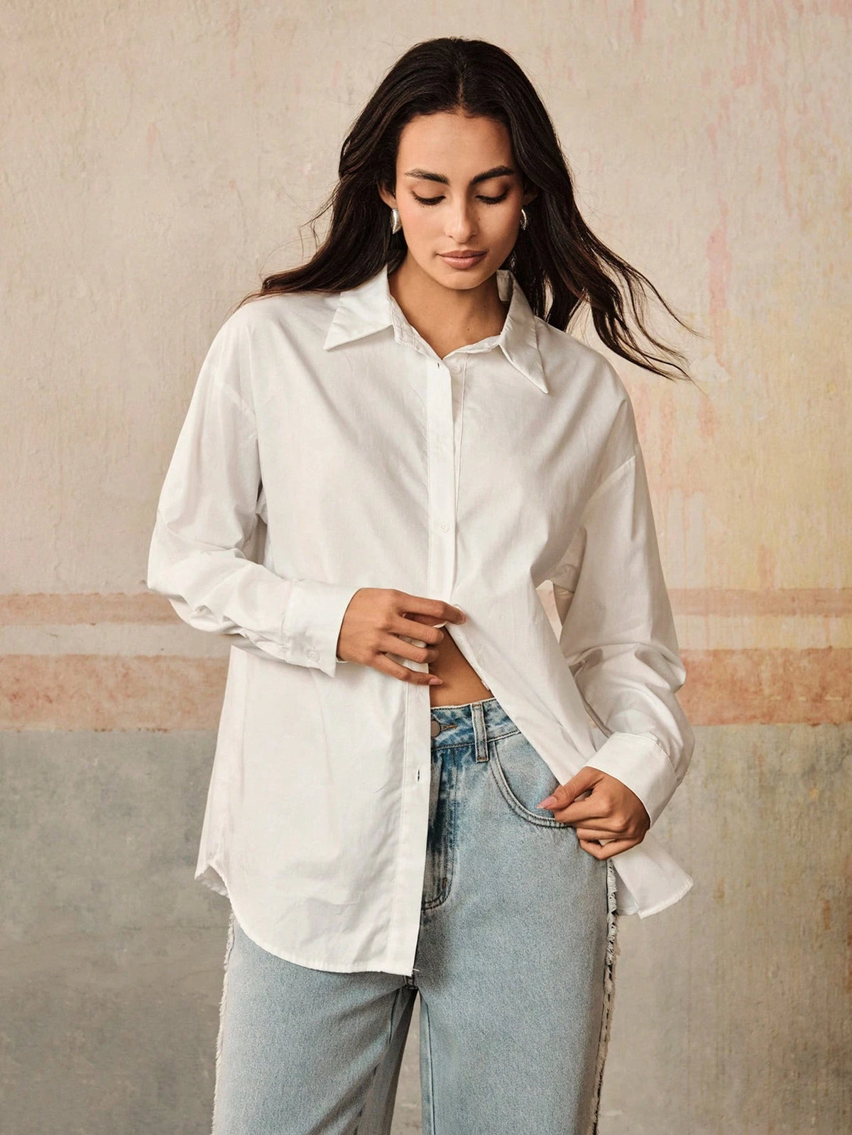Anewsta Artistic Blue & White Fish Handmade Tassel Women Loose Fit Long Sleeve Blouse