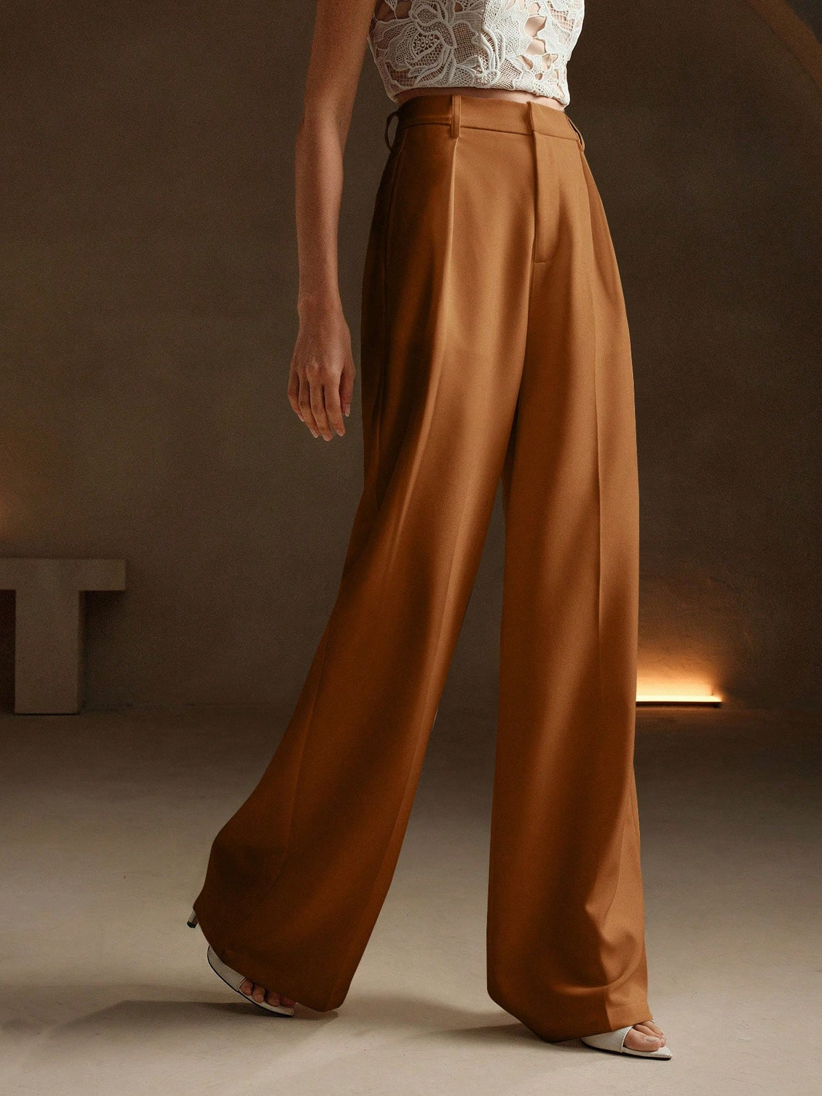 Anewsta Essential Maillard Straight Leg Elegant High-Waisted Suit Pants, Vacation/New Year's, Business Casual For Women