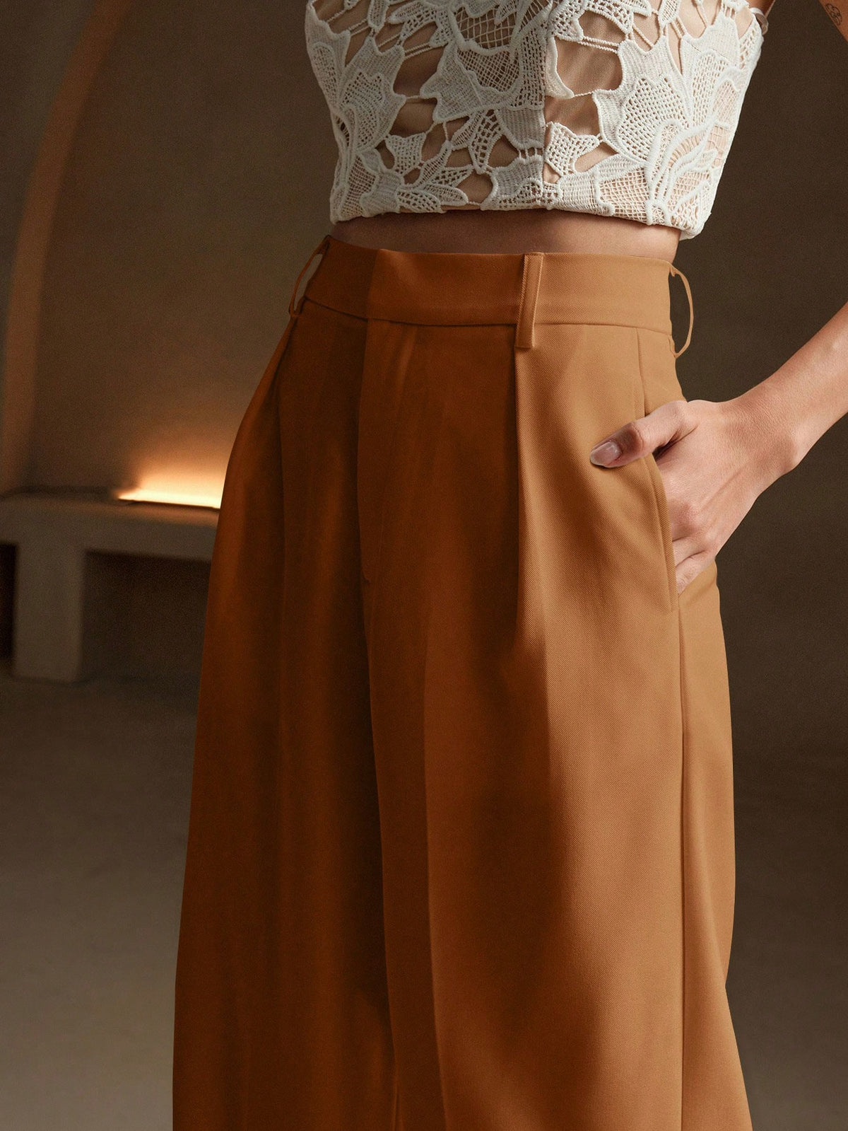 Anewsta Essential Maillard Straight Leg Elegant High-Waisted Suit Pants, Vacation/New Year's, Business Casual For Women