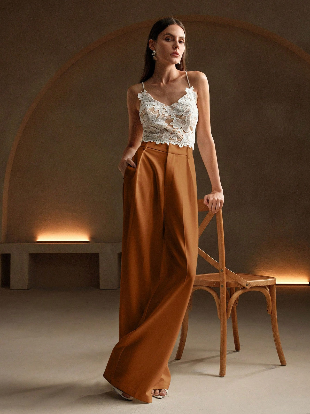 Anewsta Essential Maillard Straight Leg Elegant High-Waisted Suit Pants, Vacation/New Year's, Business Casual For Women