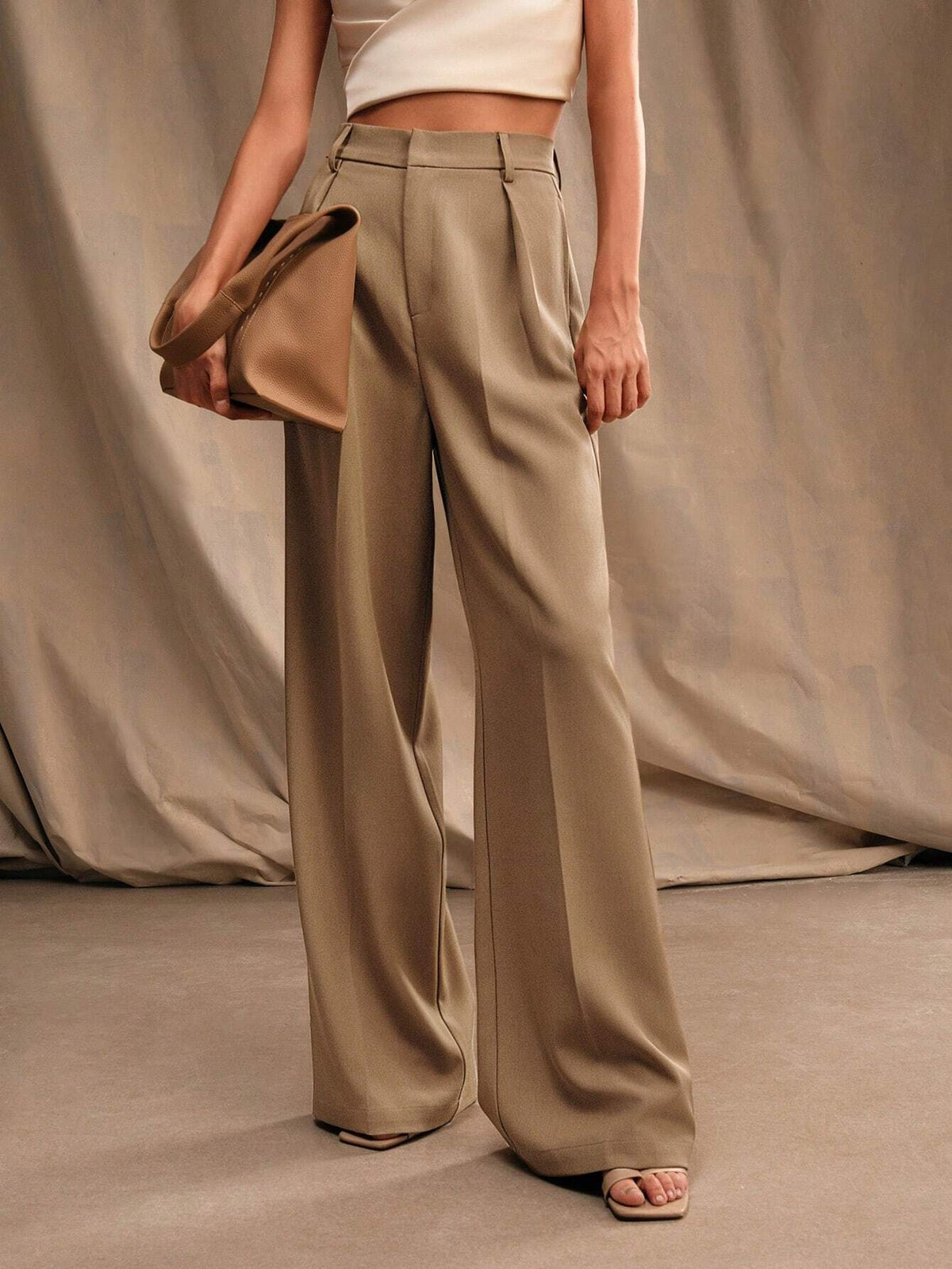 Anewsta Essential Maillard Straight Leg Elegant High-Waisted Suit Pants, Vacation/New Year's, Business Casual For Women