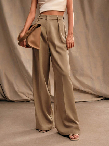 Anewsta Essential Maillard Straight Leg Elegant High-Waisted Suit Pants, Vacation/New Year's, Business Casual For Women