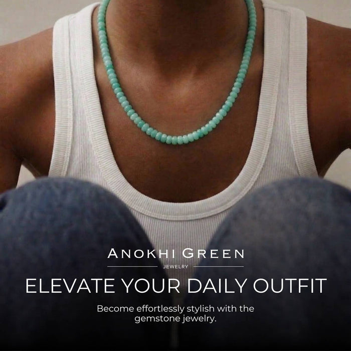 Anokhi Green Handmade Gemstone Necklace - Pastel Pink Ethiopian Opal