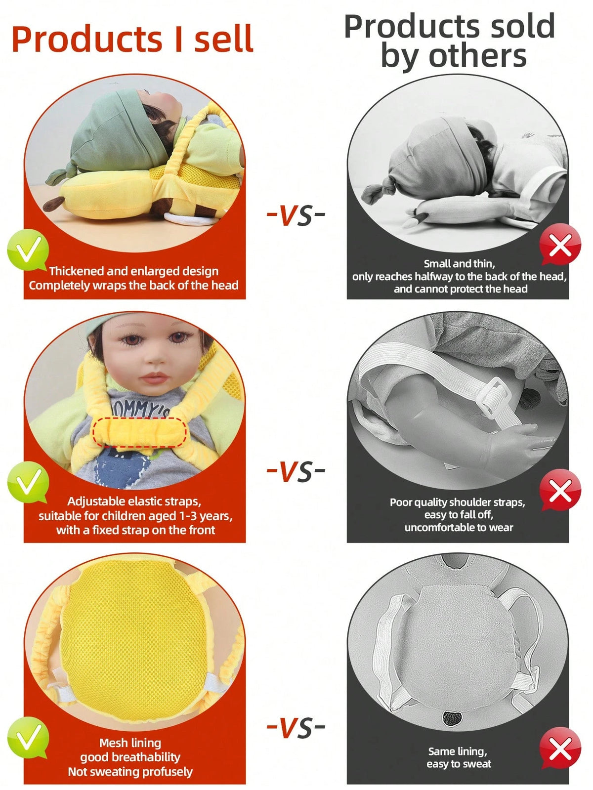 Anti-Fall Baby Head Protection Pad (Backpack Style)- "Little Bee" Baby Head Pillow; Equipped With Adjustable Shoulder Straps, Provides Head Protection.