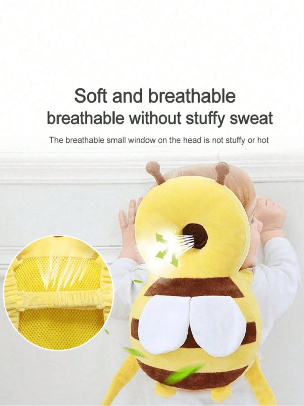 Anti-Fall Baby Head Protection Pad (Backpack Style)- "Little Bee" Baby Head Pillow; Equipped With Adjustable Shoulder Straps, Provides Head Protection.