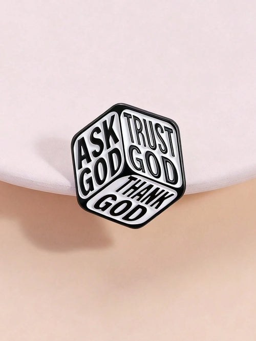 Ask Trust Thank God 3 Sides Cube Enamel Pin Christian Faith Religious Lapel Brooch Backpack Gift