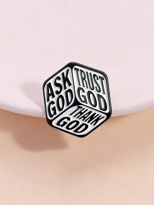 Ask Trust Thank God 3 Sides Cube Enamel Pin Christian Faith Religious Lapel Brooch Backpack Gift