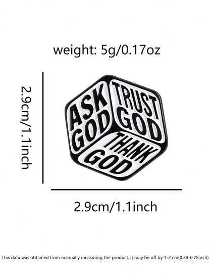 Ask Trust Thank God 3 Sides Cube Enamel Pin Christian Faith Religious Lapel Brooch Backpack Gift