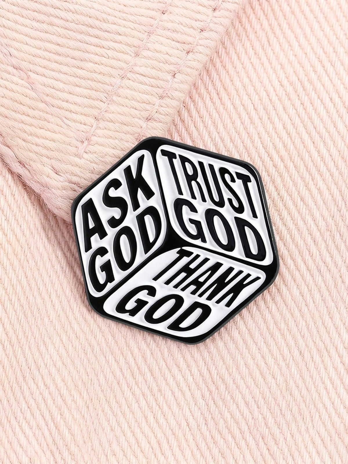 Ask Trust Thank God 3 Sides Cube Enamel Pin Christian Faith Religious Lapel Brooch Backpack Gift