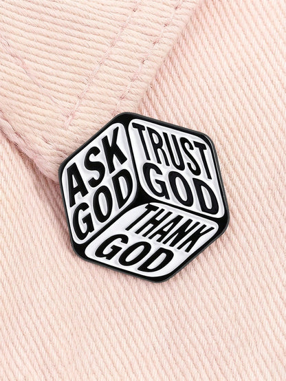 Ask Trust Thank God 3 Sides Cube Enamel Pin Christian Faith Religious Lapel Brooch Backpack Gift