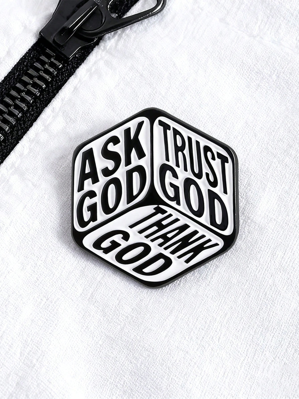 Ask Trust Thank God 3 Sides Cube Enamel Pin Christian Faith Religious Lapel Brooch Backpack Gift