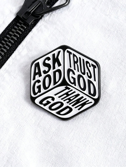 Ask Trust Thank God 3 Sides Cube Enamel Pin Christian Faith Religious Lapel Brooch Backpack Gift