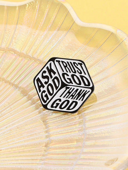 Ask Trust Thank God 3 Sides Cube Enamel Pin Christian Faith Religious Lapel Brooch Backpack Gift