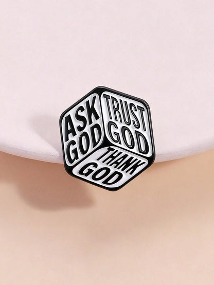 Ask Trust Thank God 3 Sides Cube Enamel Pin Christian Faith Religious Lapel Brooch Backpack Gift