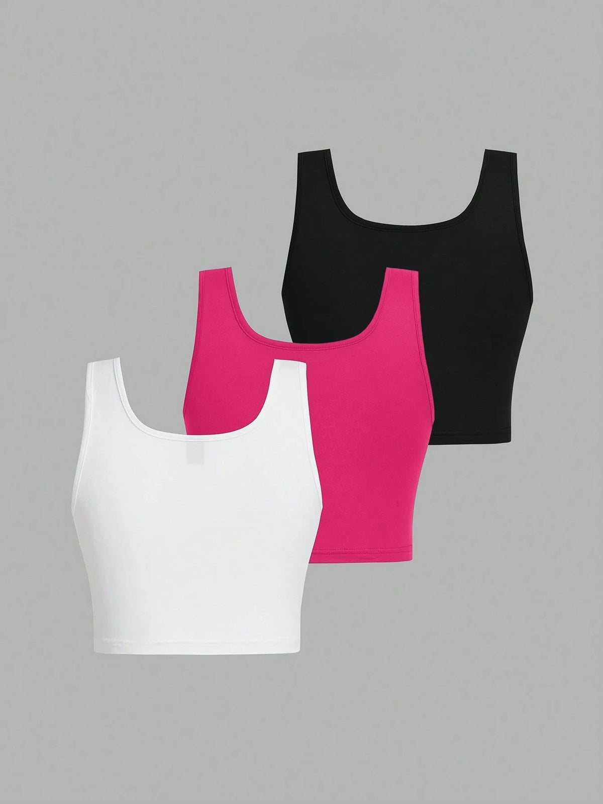Attitoon 3pcs Women's Black, White & Pink Cherry Bow Graphic Cropped Tight Fit Casual Tank Tops, Suitable For Summer