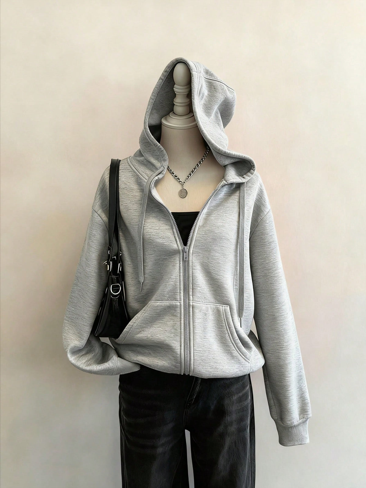 Attitoon Casual Sporty Retro Style American Vintage College Loose Fit Thermal Lined Zip Up Hoodie Sweatshirt With Pockets For Women In Autumn/Winter