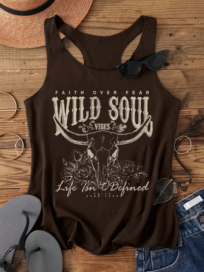 Attitoon Women's Casual Western Cattle Head Pattern Fitted Slim Tank Top, Summer Back To School
