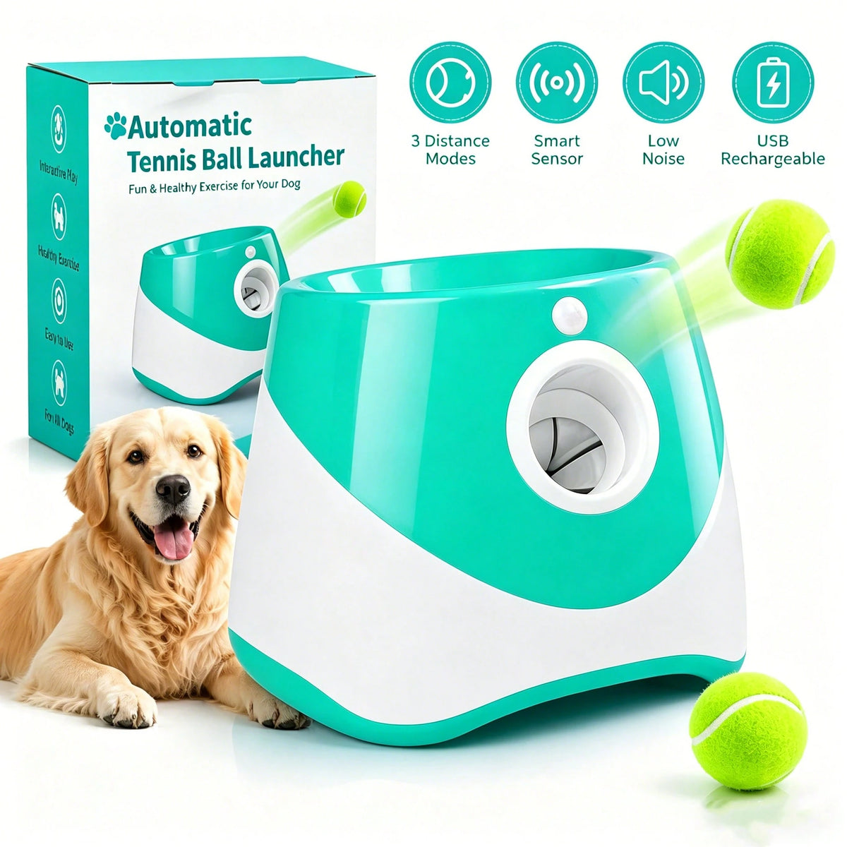 Automatic Dog Ball Launcher, Electric Interactive Fetch Toy With 3 Mini Tennis Balls, Adjustable Distance Pet Ball Thrower For Small Dogs, Indoor & Outdoor Play